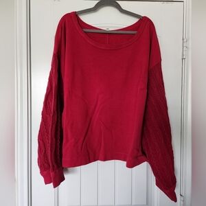 Pilcro Cranberry Color Sweatshirt with Textured Sleeves